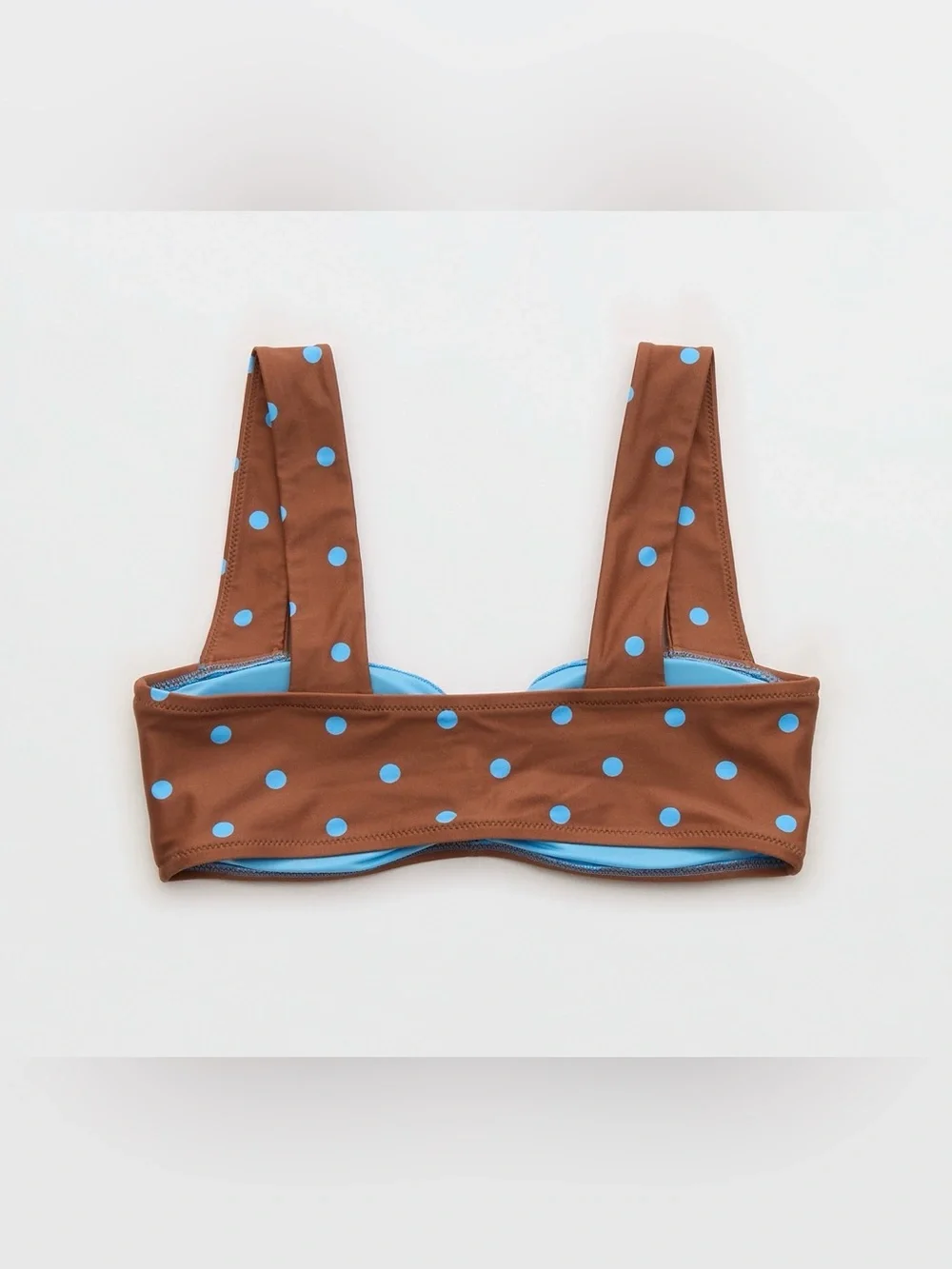 NWT Aerie Ruched Wide Strap Bandeau Bikini Top Universe Polka Dot L
